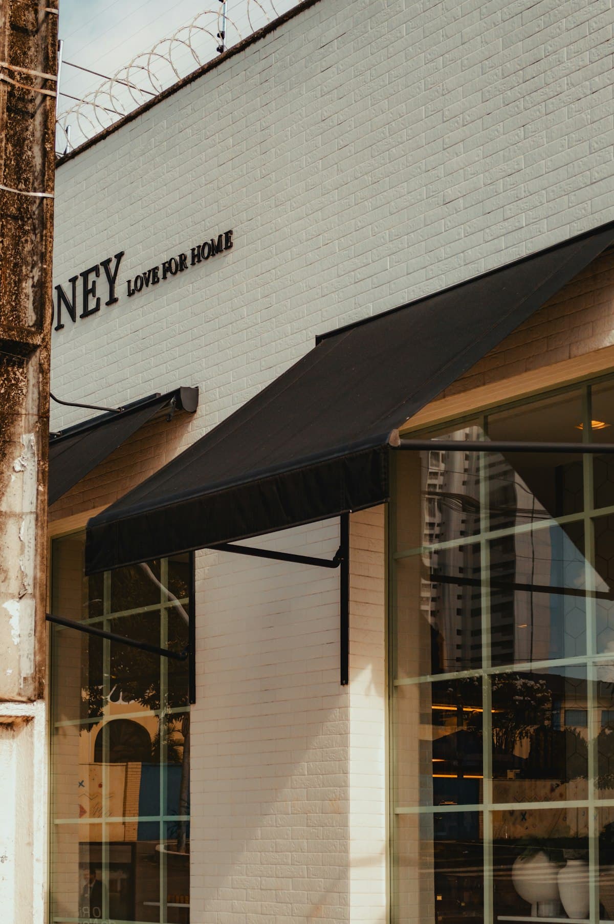 A tan commercial office building exterior